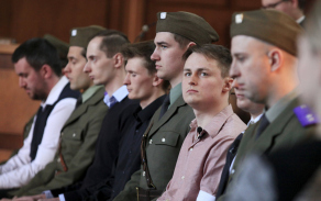 Studenti Právnické fakulty UK v roli soudců, prokurátorů, obviněných přiblížili průběh soudu i Sedláčkův životní příběh (2019). Foto ČTK
